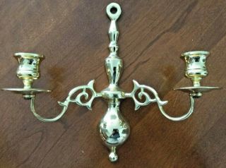 Two Classic Colonial Style 2 Arm Shiny Brass Wall Sconces 5