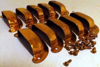 10 Antique 3½ " Bright Copper Plated Drawer Pulls Look Arts & Crafts C1920s