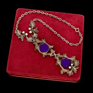 Antique Vintage Art Nouveau Sterling 925 Silver Jugendstil Purple Onyx Necklace