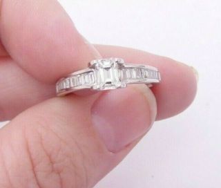 18ct Gold 1ct Emerald Cut Diamond Ring,  Art Deco Design Ring 18k 750