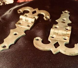 2 Large Strap Hinges - Over 100 Years Old Solid Brass,  Heavy,  Thick,  Vintage