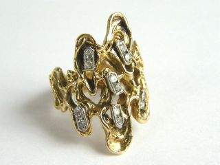 Form 14k Solid Yellow Gold 12 Diamond Mcm Abstract Unique Engagement Ring