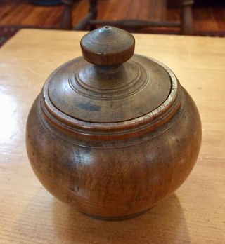 Antique Wooden Treen Ware Container,  Fine Patina,  Maple,