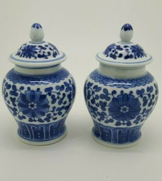 Small Chinese Ginger Jar Modern Vintage Blue White Porcelain With Lid 11cm 4.  3 "