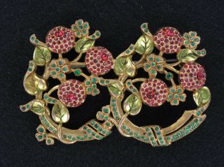 Huge Spectacular Dujay Flowers And Berries Double Ring Brooch (pn1366)