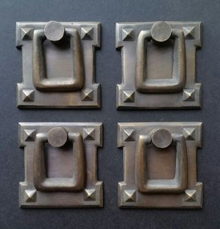 4 Square Mission Stickley Antique Style Brass Handles Ring Pulls 2 1/8 " H38