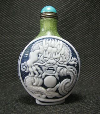 Special Chinese Glass Carve Dragon Phoenix Design Snuff Bottle