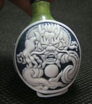 Special Chinese Glass Carve Dragon Phoenix Design Snuff Bottle 7