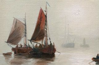 Misty Morning on the Thames Antique Oil Painting by Edwin Fletcher (1857 - 1945) 3