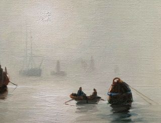 Misty Morning on the Thames Antique Oil Painting by Edwin Fletcher (1857 - 1945) 4