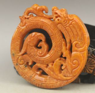 Old Chinese Natural Yellow Jade Hand - Carved Dragon And Phenix Pendant