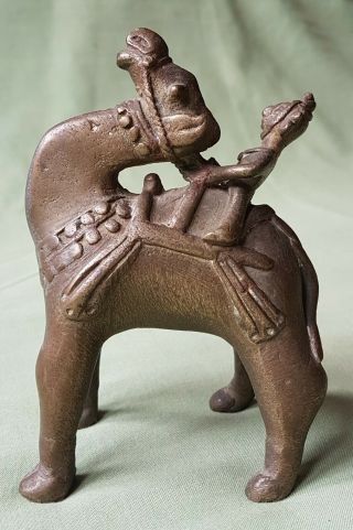 Unusual 19th Century Indian Brass Figure Of Man Riding A Camel