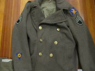 EARLY WW2 US ARMY 2nd AIR CORP OVERCOAT,  TUNIC,  SHIRT,  PANTS,  HAT,  TIE NAMED 2