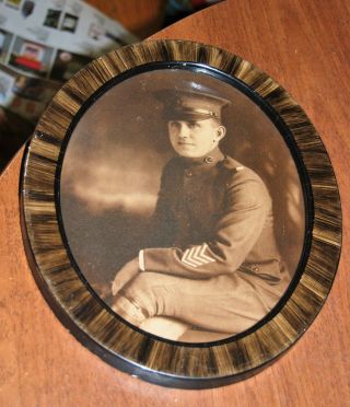 Great World War I Soldier Portrait In Great Striped Frame 11 " X 9 "