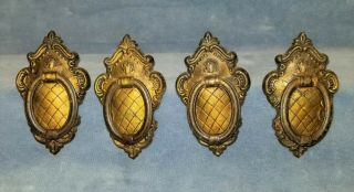 Set of 4 Vintage Brass Knocker Drawer Dresser Cabinet Pulls Knobs Handles 2 1/2 