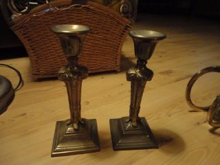 Set Pair 2 Vintage Antique Brass Metal Rams 4 - Head Candlestick Holders Motif 9 "