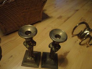 Set Pair 2 Vintage Antique Brass Metal Rams 4 - Head Candlestick Holders Motif 9 