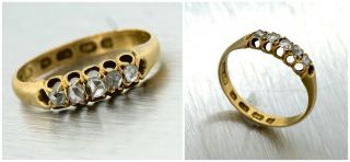 Ladies 1890s Victorian 18k 750 Yellow Gold Diamond Eternity Engagement Ring