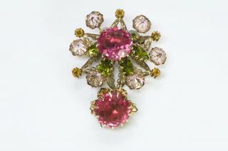 Schreiner Ny Pink Green Crystal Star Brooch