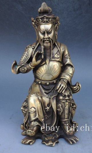China Old Copper Dragon Guan Gong Guan Yu Warrior Mammon Buddha Statue E02