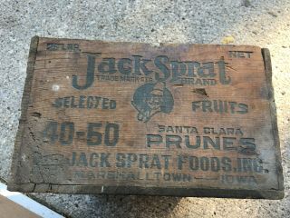 Vintage Jack Sprat Wood Crate For Santa Clara Prunes Jack Sprat Marshalltown Ia
