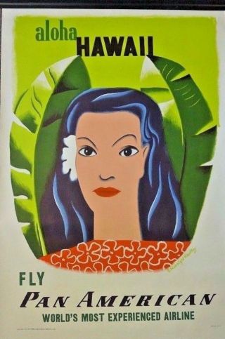 Vintage 1953 Hawaii Pan Am American Travel Poster Signed Kauffer