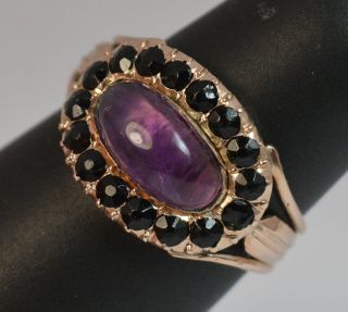 Georgian Amethyst Cabochon Onyx And Rose Gold Mourning Ring D0171