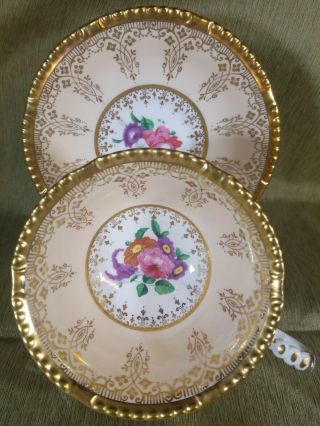Stunning Vintage Paragon Tea Cup And Saucer,  Blush Pink,  Floral,  Heavy Gold