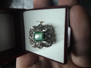 Antique One Of Kind 18k White Gold Ring Diamonds Old Cut.  Emerald.