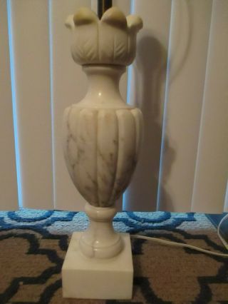 Vtg Deco Neo Classical Hand Carved Alabaster Marble Urn Tulip Table Lamp Work