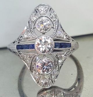 Vintage Art Deco Old Mine Cut Diamond 1.  45ct 18k White Gold Ring