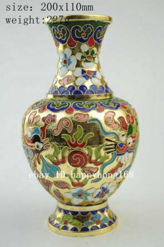 Chinese Cloisonne Enamel Dragon Phoenix Flower Vase Jardiniere Statue D01