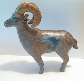 Cloisonne Ram Aries Standing Animal Vintage Oriental Figure W Gold Accent