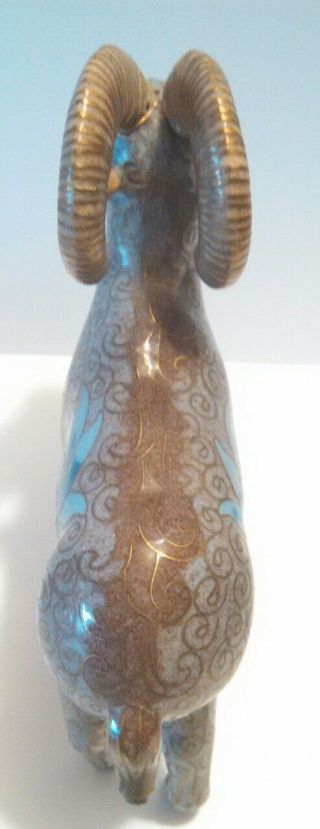 CLOISONNE RAM ARIES Standing Animal Vintage Oriental Figure w gold accent 3