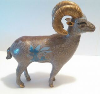 CLOISONNE RAM ARIES Standing Animal Vintage Oriental Figure w gold accent 4