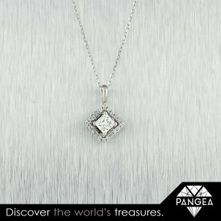 14k White Gold Princess Cut Diamond Square Pendant Necklace 0.  45ctw 18 "