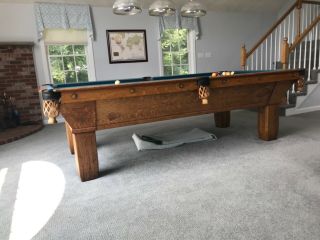 Antique 9 Foot Oliver Briggs Pool Table With Full One Inch Slate Bed
