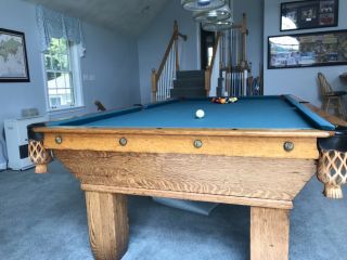 antique 9 foot Oliver Briggs Pool Table with full one inch slate bed 3