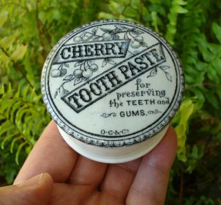 Antique,  Ceramic,  (c1910) O.  G.  & Co.  Cherry Tooth Paste Jar,  Box,  Pot Lid