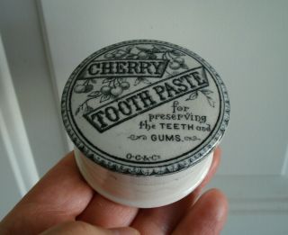 Antique,  ceramic,  (c1910) O.  G.  & Co.  Cherry Tooth Paste jar,  box,  pot lid 3