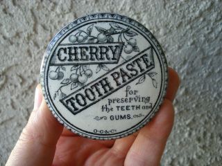 Antique,  ceramic,  (c1910) O.  G.  & Co.  Cherry Tooth Paste jar,  box,  pot lid 4