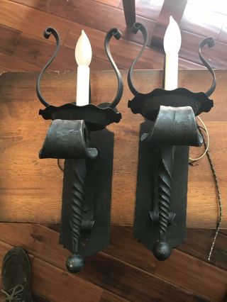 Vintage Rustic Hand Forged Wrought Iron Sconces