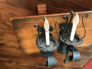 Vintage Rustic Hand Forged Wrought Iron Sconces 2