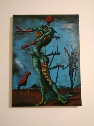 Rare,  Vintage And Salvador Dali Oil On Canvas Painting Signed