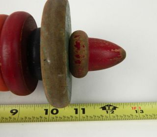 Vintage Child ' s Wooden Push Walking Floor Toy Rainbow Colored Rings Rolling 22 