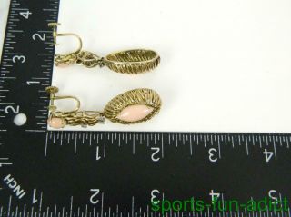 Retro Vintage Abstract 14K Real Diamond Coral Yellow Gold Dangle Earrings HEAVY 4