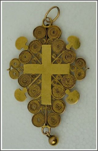 Antique French Religious Victorian 18k Solid Gold Filigree Cross Pendant 6.  2 gr 2