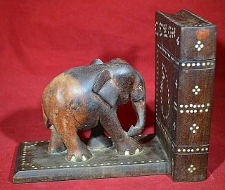 Antique Hand Carved Ebony Elephant Bookend Secret Storage Place