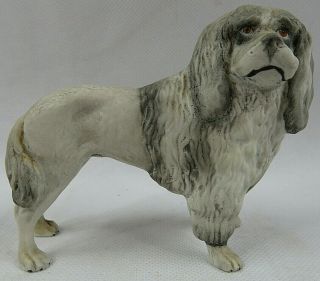 Bisque Ceramic Antique Dog Porcelain Figurine With Lion Mane 4 " Long