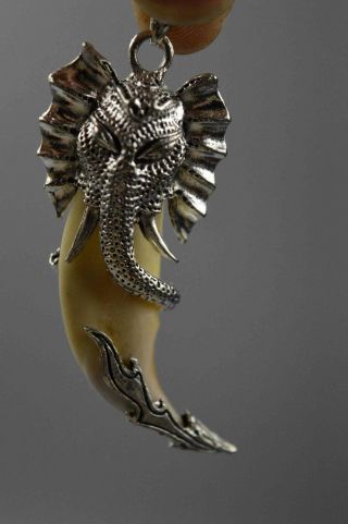 Auspicious China Handwork Collectable Miao Silver Carve Elephant Amulet Pendant
